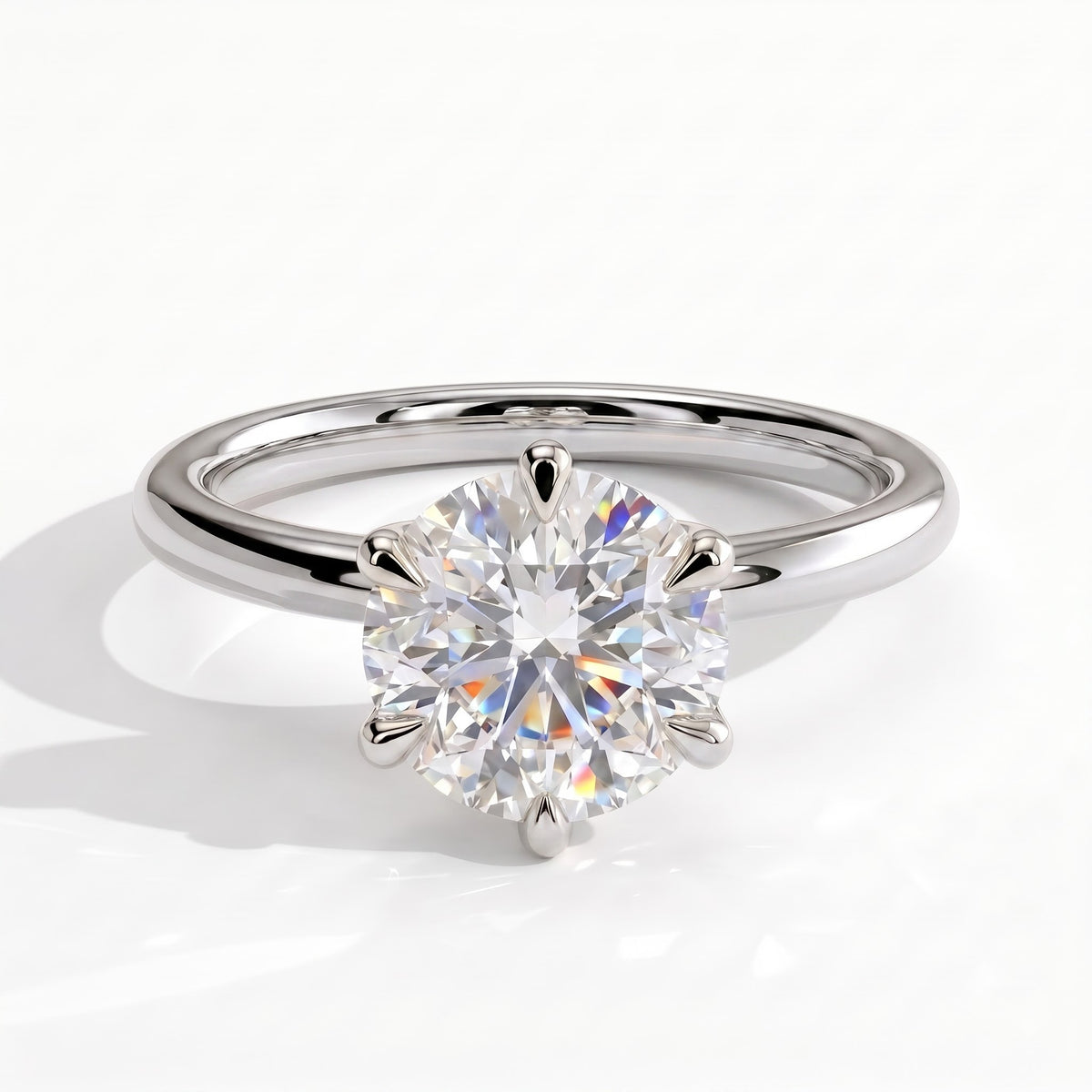 Round lab-grown diamond solitaire engagement ring in 14K (585) white gold, front view