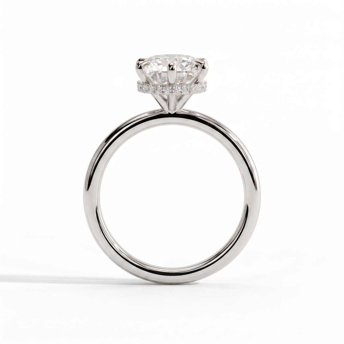 Round lab-grown diamond solitaire engagement ring in 18K (750) white gold, side profile