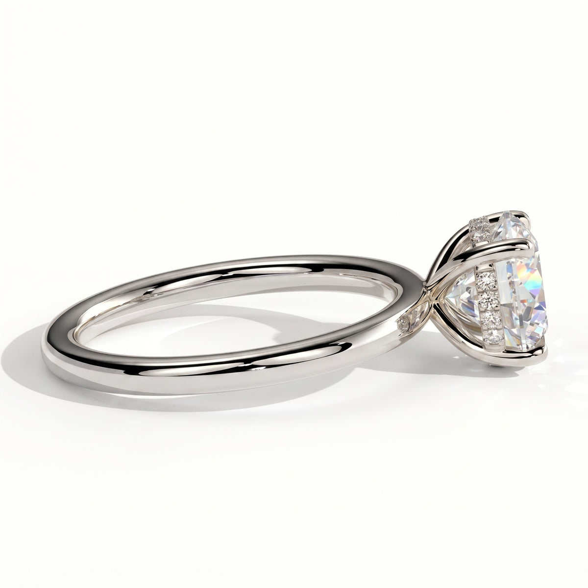 Round lab-grown diamond solitaire engagement ring in 950 platinum, detail view