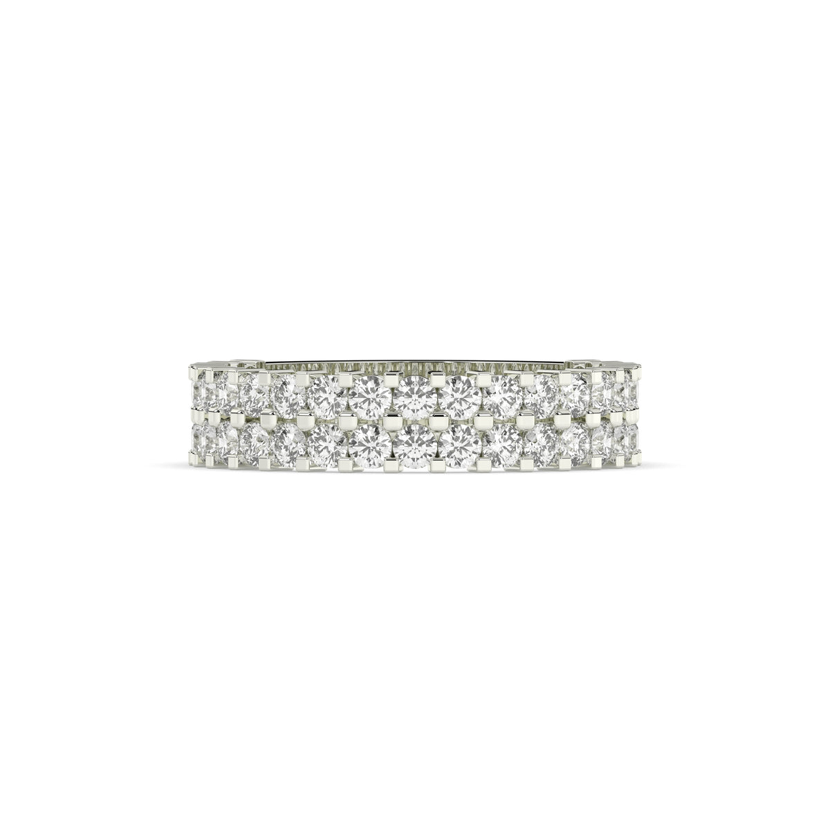 Levana triple-row round lab-grown diamond memoire wedding band in 585 white gold, front view