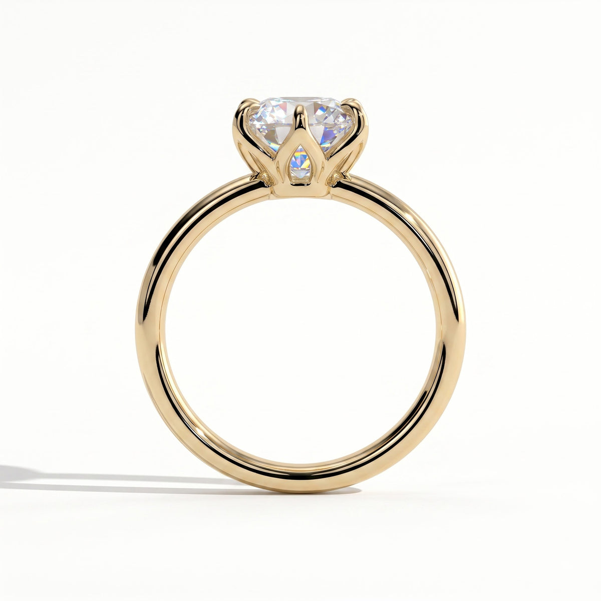 Round lab-grown diamond solitaire engagement ring in 18K (750) yellow gold, side profile