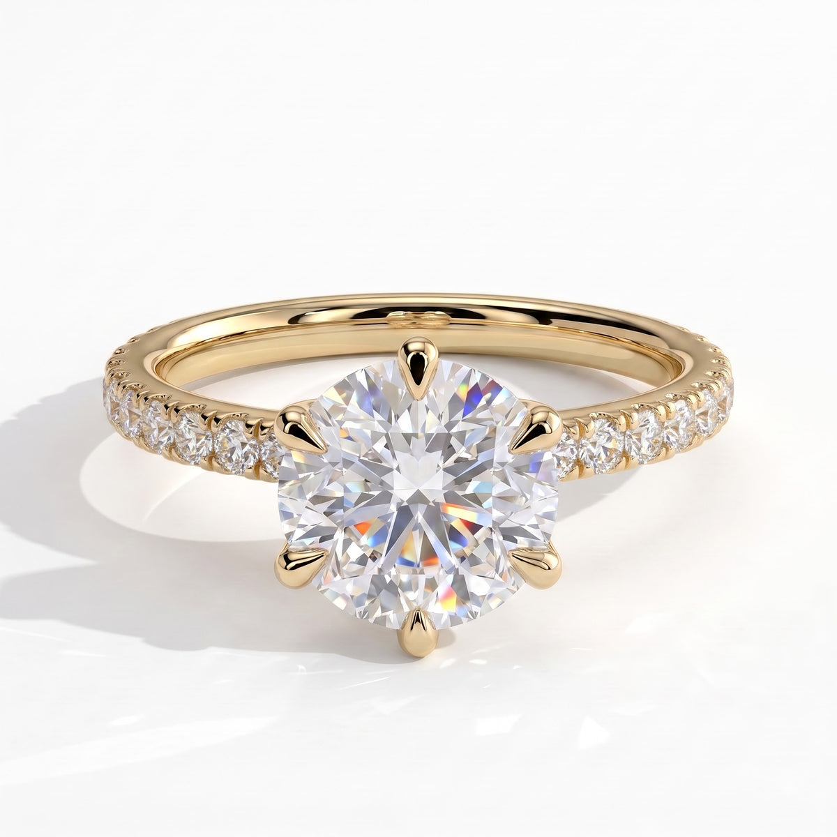 Round lab-grown diamond halo engagement ring in 14K (585) yellow gold, front view