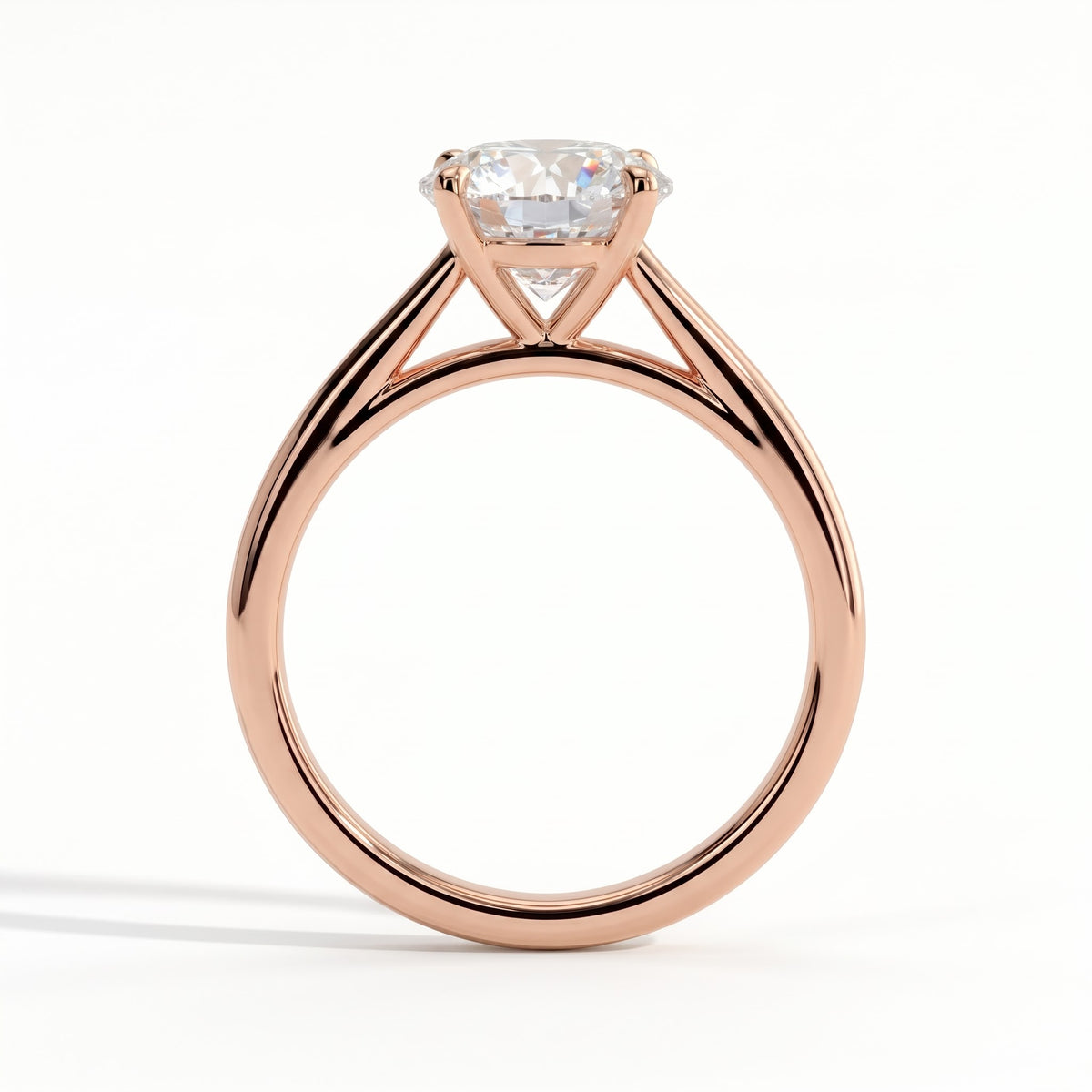 Round lab-grown diamond halo engagement ring in 14K (585) rose gold, side profile