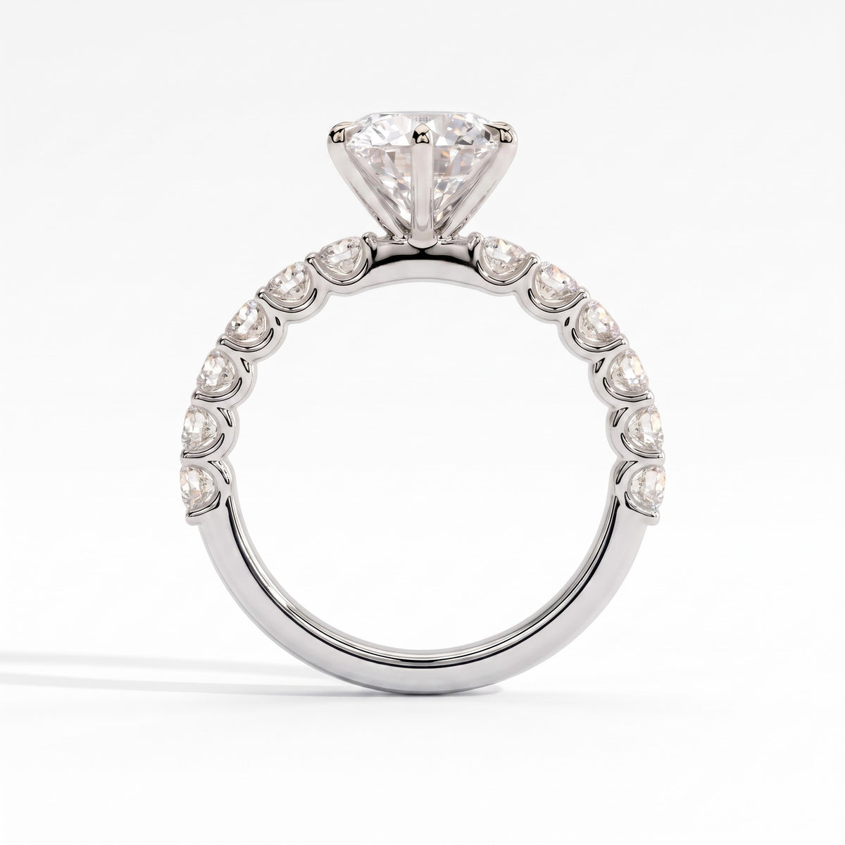 Round lab-grown diamond halo engagement ring in 18K (750) white gold, side profile