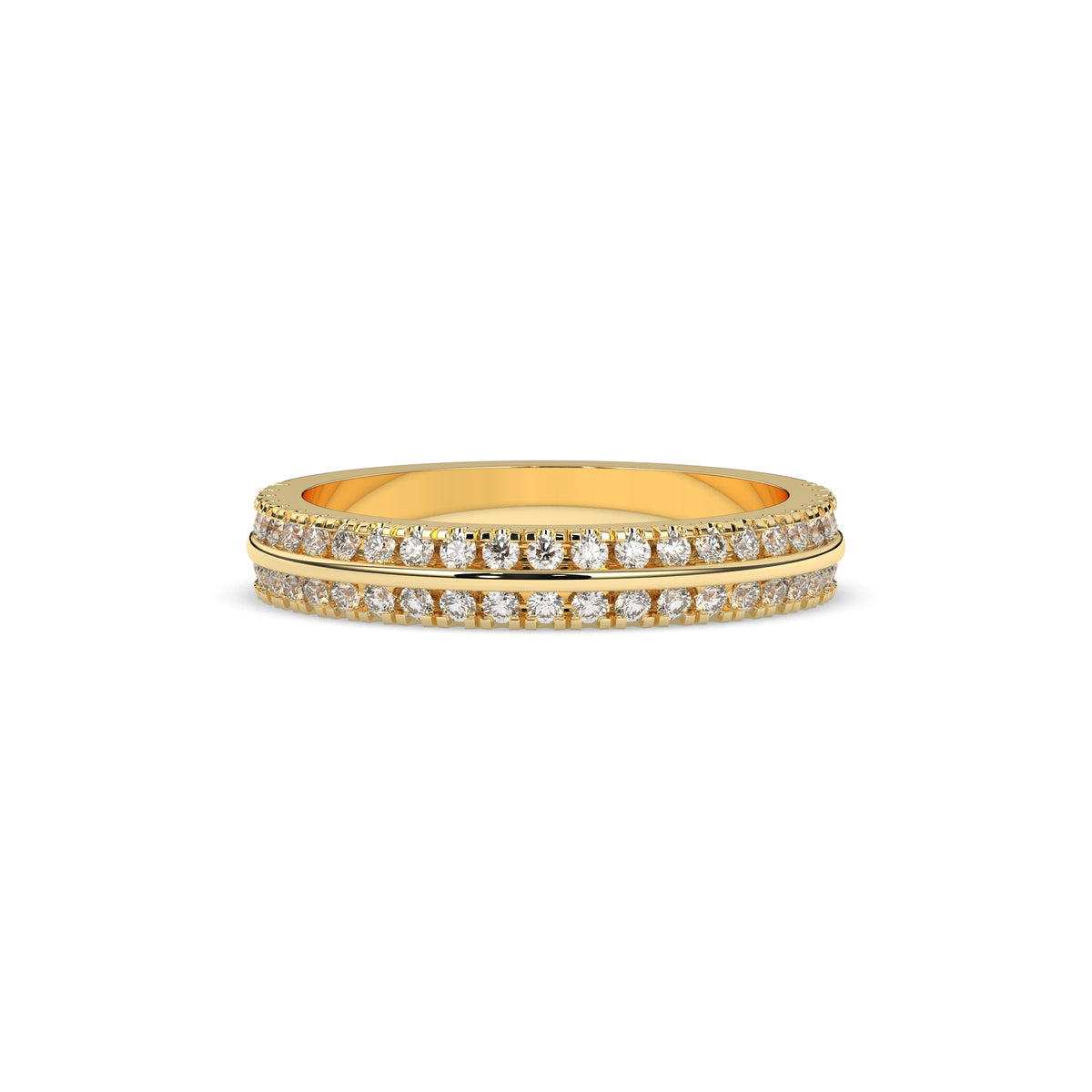 Liora double-row lab-grown diamond memoire wedding band in 585 yellow gold, front view