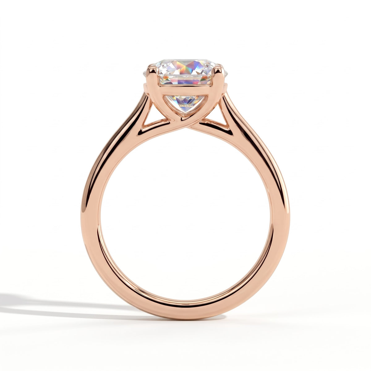 Round lab-grown diamond solitaire engagement ring in 14K (585) rose gold, side profile