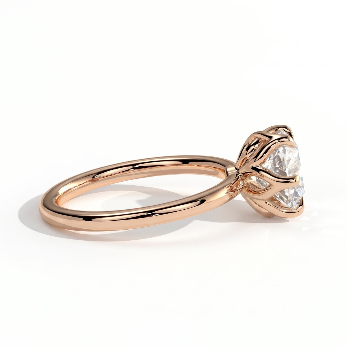 Round lab-grown diamond halo engagement ring in 14K (585) rose gold, detail view