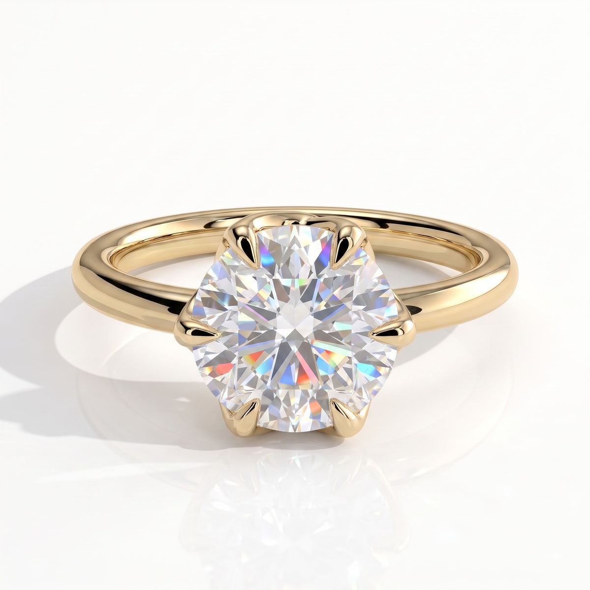 Round lab-grown diamond halo engagement ring in 18K (750) yellow gold, front view