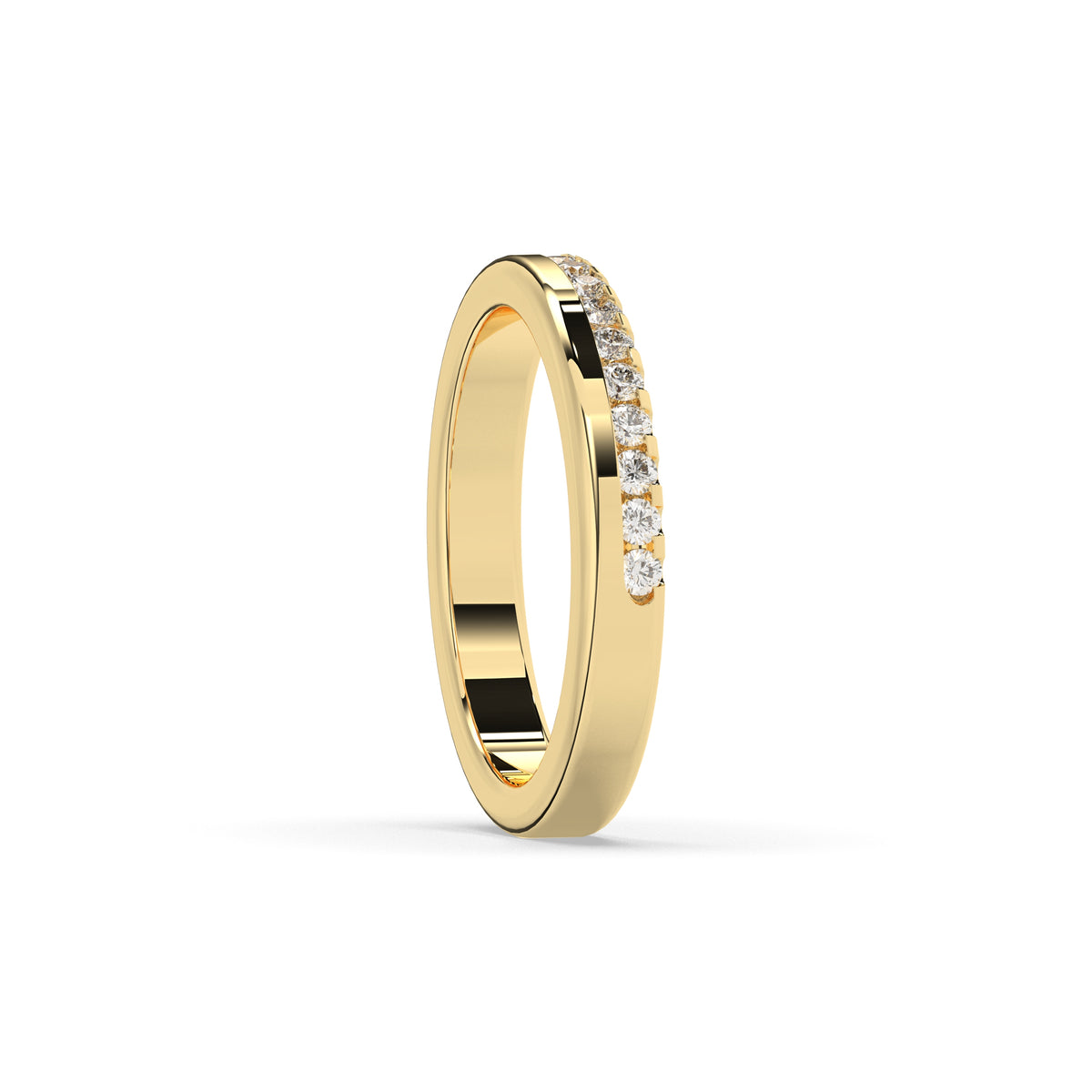 Noelia round lab-grown diamond memoire wedding band in 585 yellow gold, side view