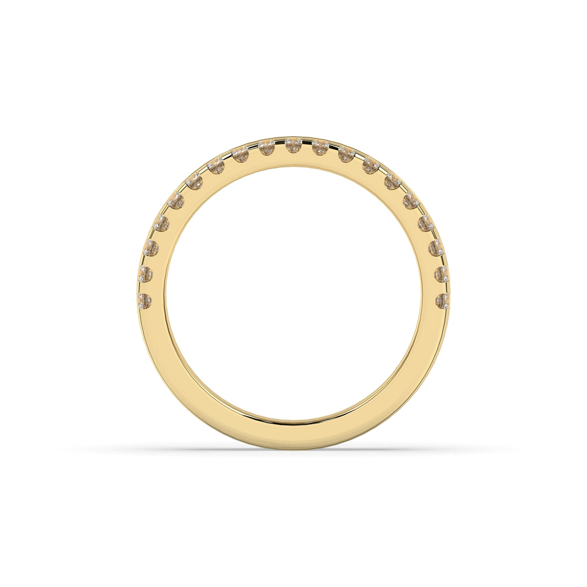 Noelia round lab-grown diamond memoire wedding band in 750 yellow gold, top view