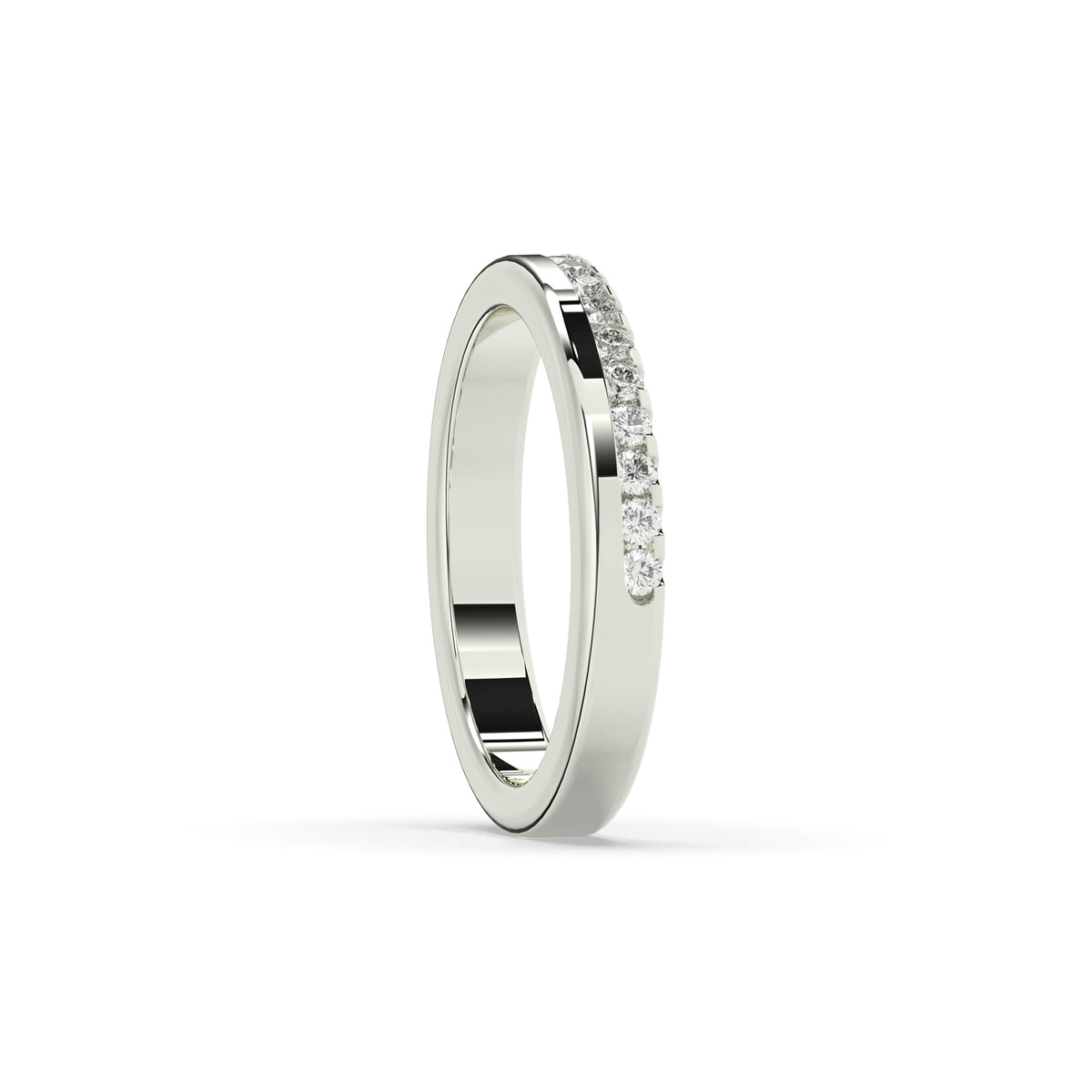 Noelia round lab-grown diamond memoire wedding band in 585 white gold, side view