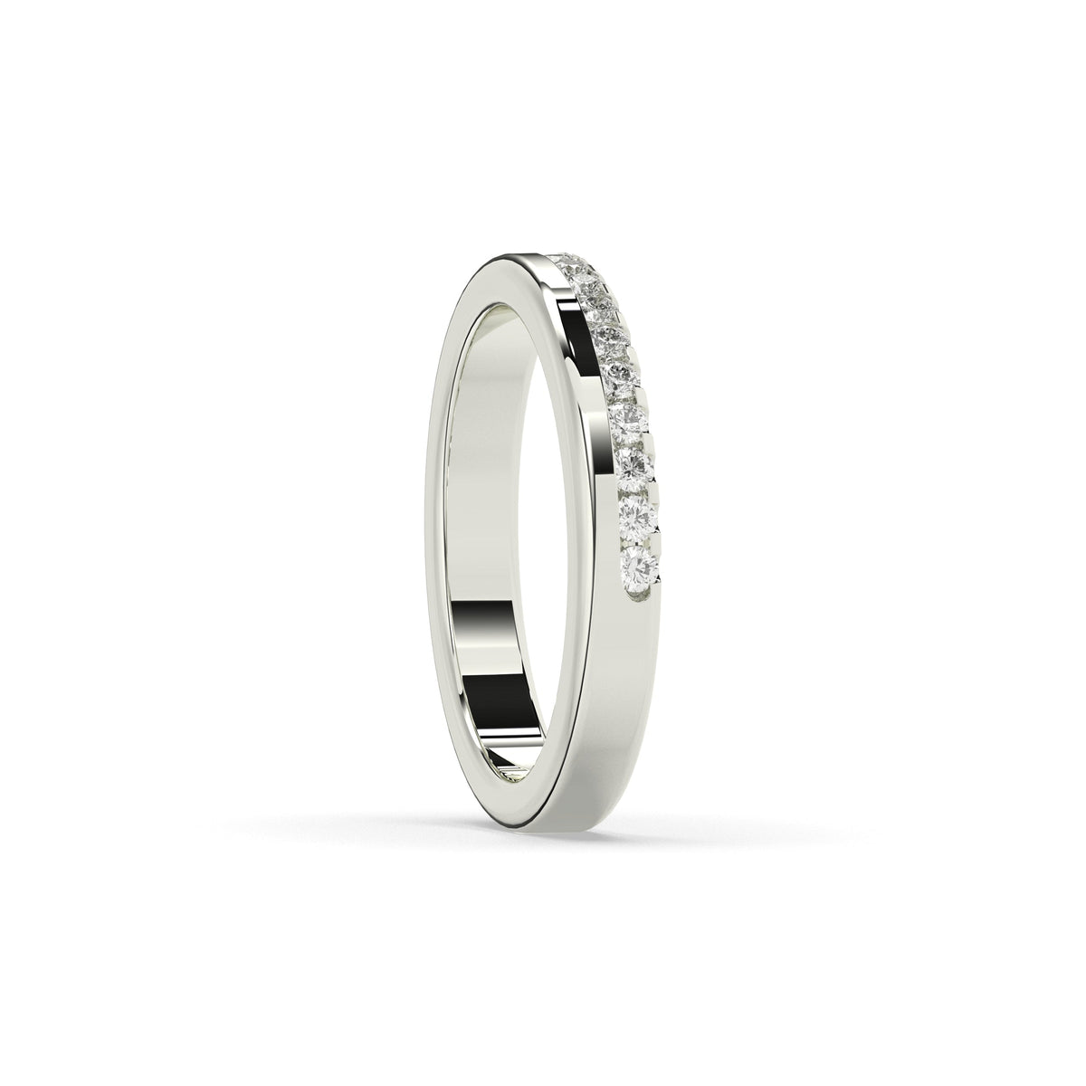 Noelia round lab-grown diamond memoire wedding band in 950 platinum, side view