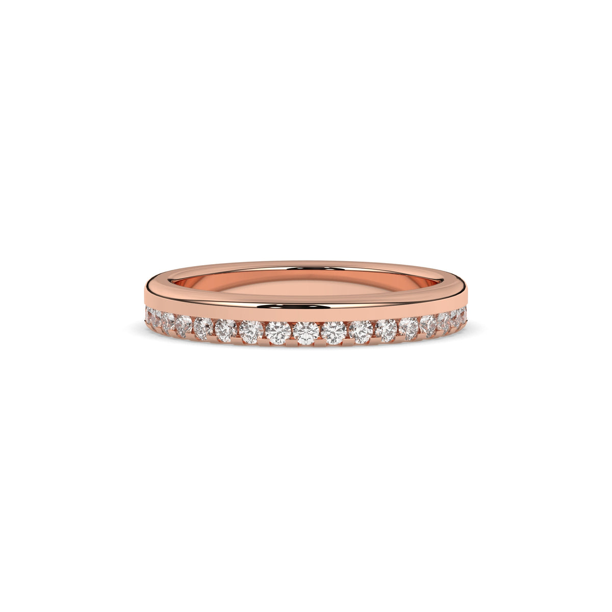 Noelia round lab-grown diamond memoire wedding band in 750 rose gold, front view