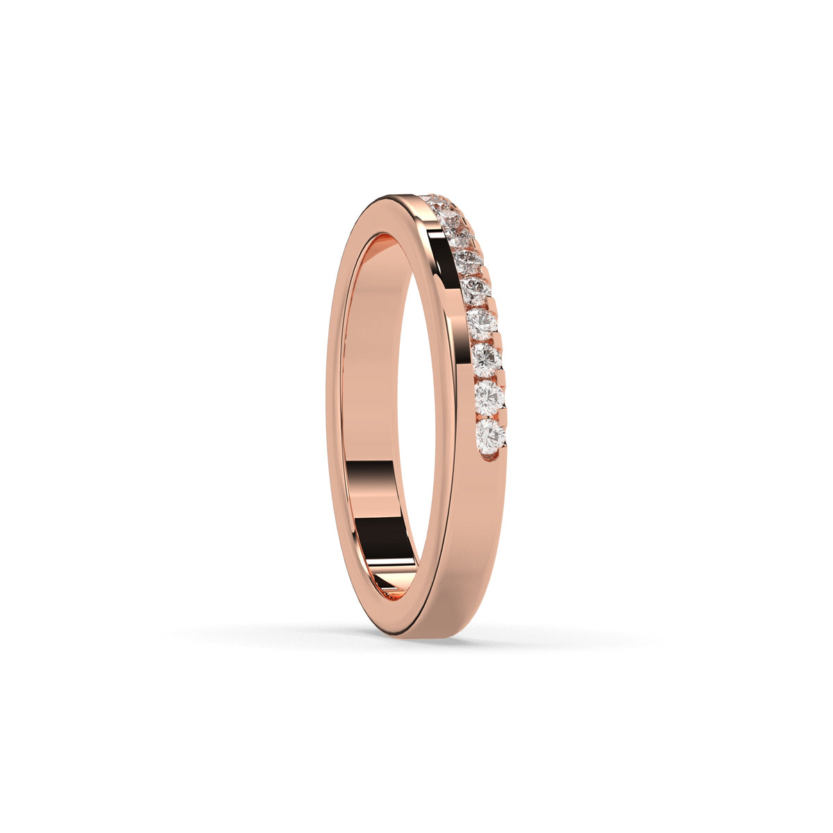 Noelia round lab-grown diamond memoire wedding band in 750 rose gold, side view