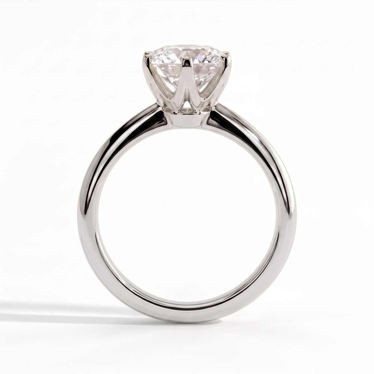 Round lab-grown diamond solitaire engagement ring in 18K (750) white gold, side profile
