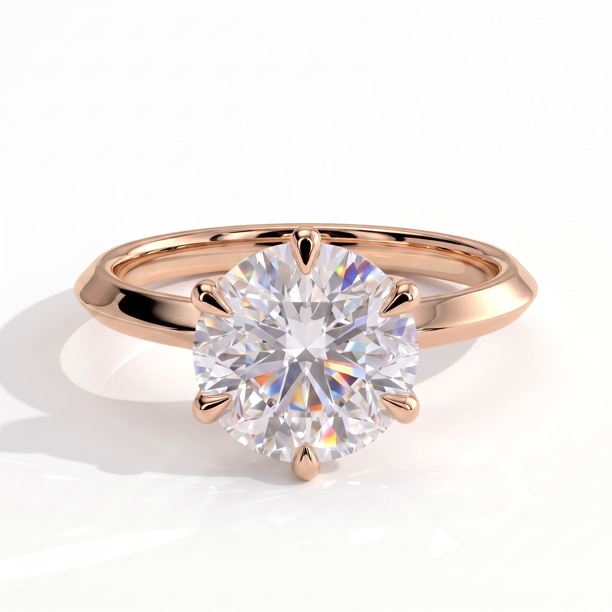 Round lab-grown diamond solitaire engagement ring in 18K (750) rose gold, front view