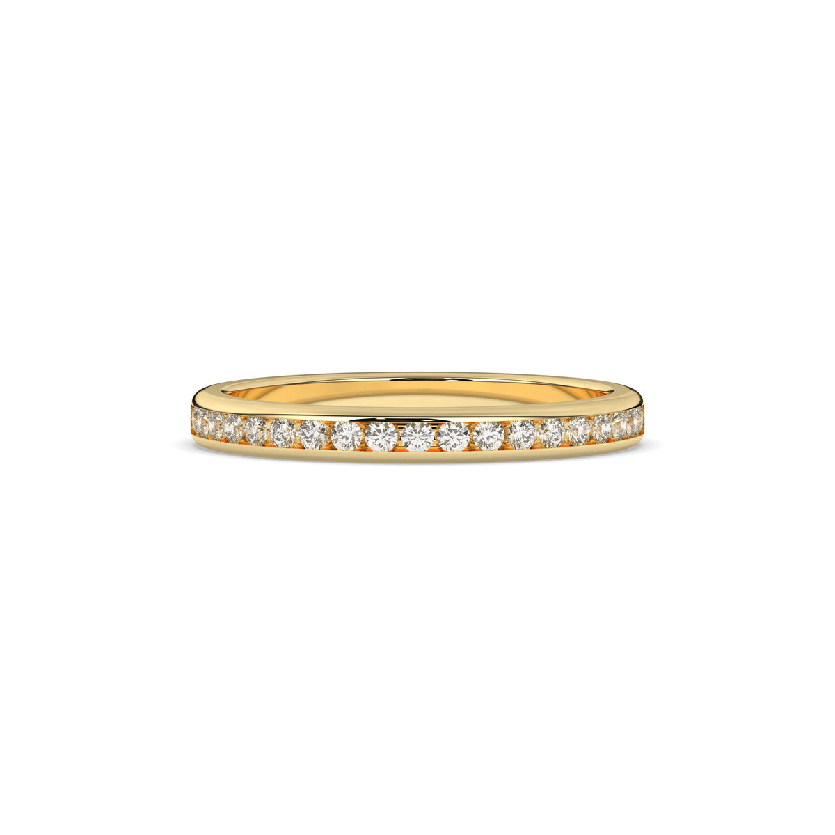 Adelina round lab-grown diamond channel-set memoire wedding band in 750 yellow gold, front view