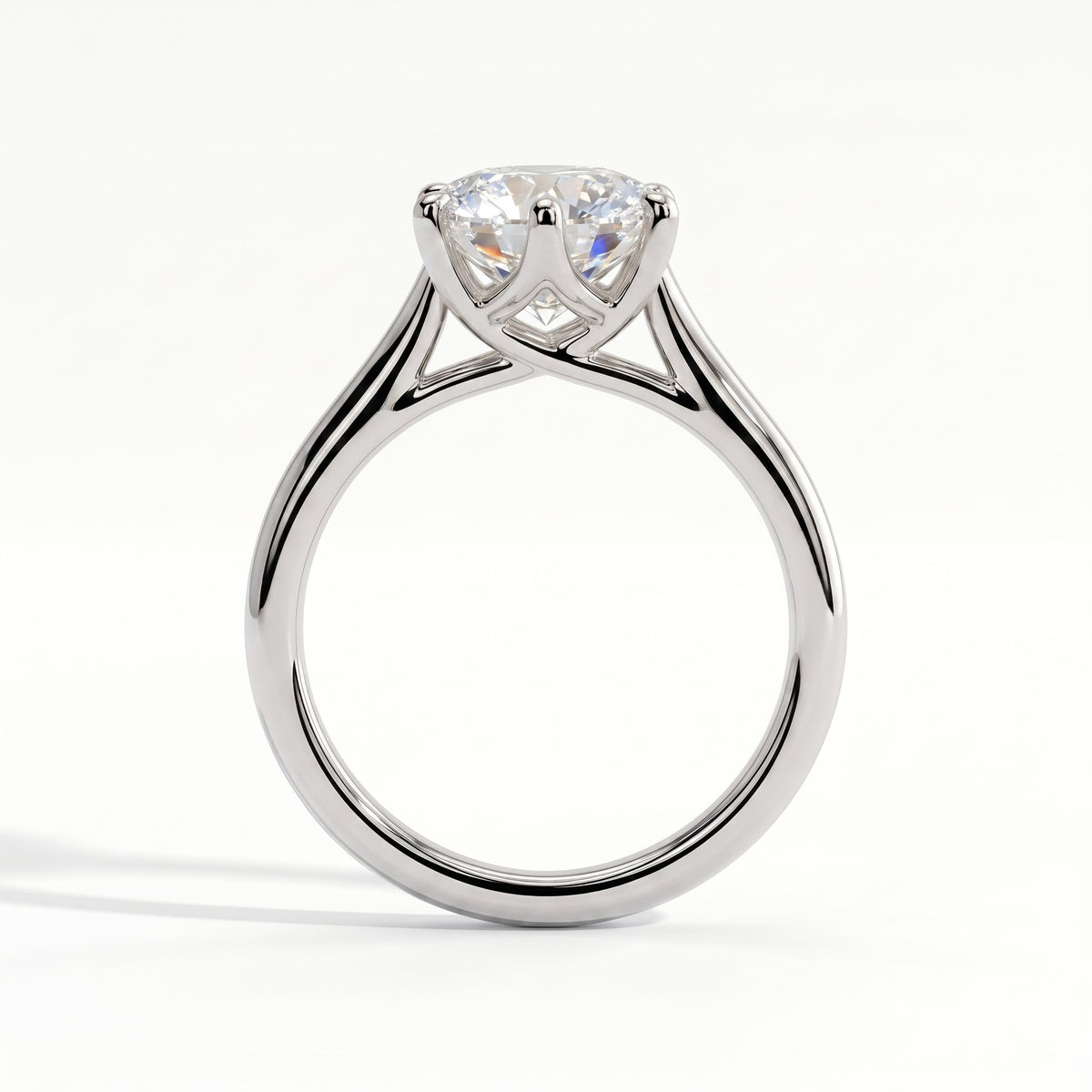 Round lab-grown diamond solitaire engagement ring in 14K (585) white gold, side profile