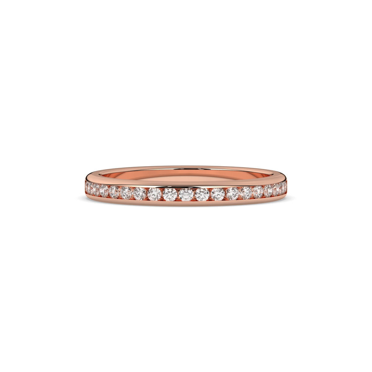 Adelina round lab-grown diamond channel-set memoire wedding band in 585 rose gold, front view