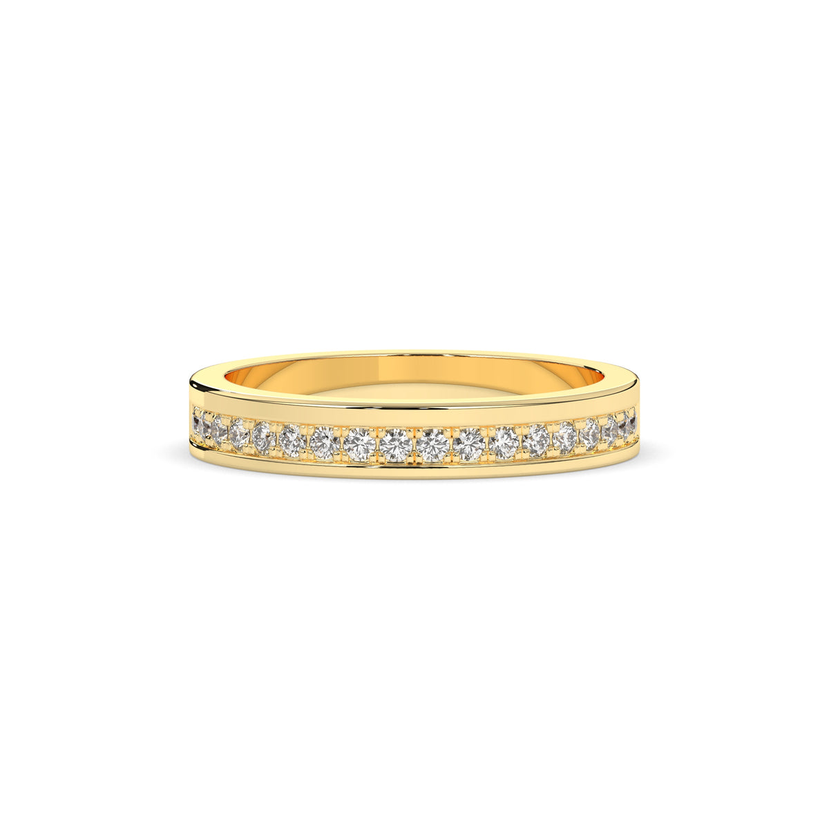 Tabea round lab-grown diamond channel-set memoire wedding band in 585 yellow gold, front view