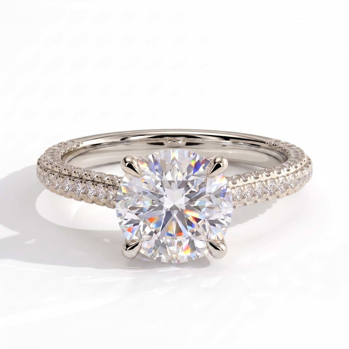Round lab-grown diamond halo engagement ring in 14K (585) white gold, front view