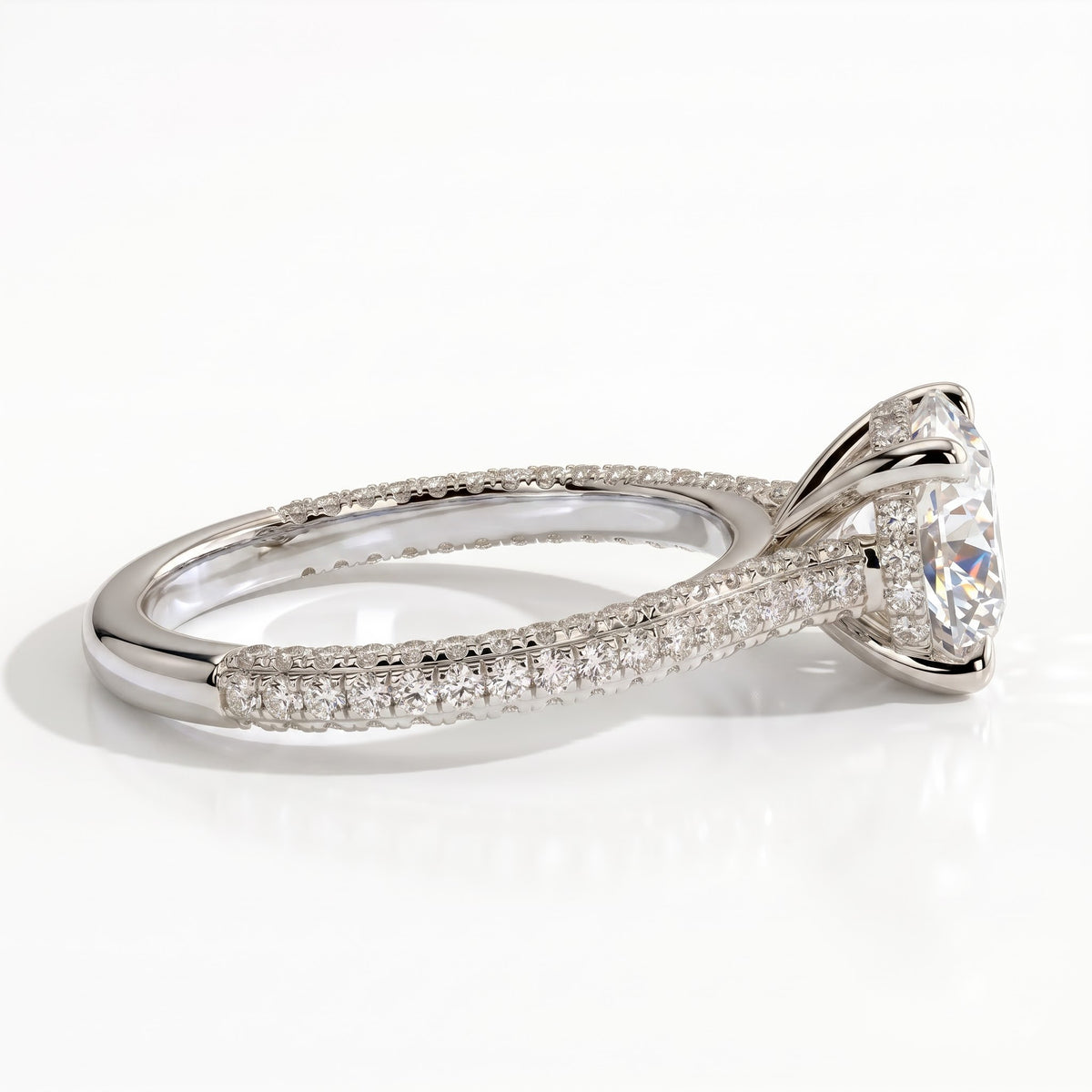 Round lab-grown diamond halo engagement ring in 18K (750) white gold, detail view