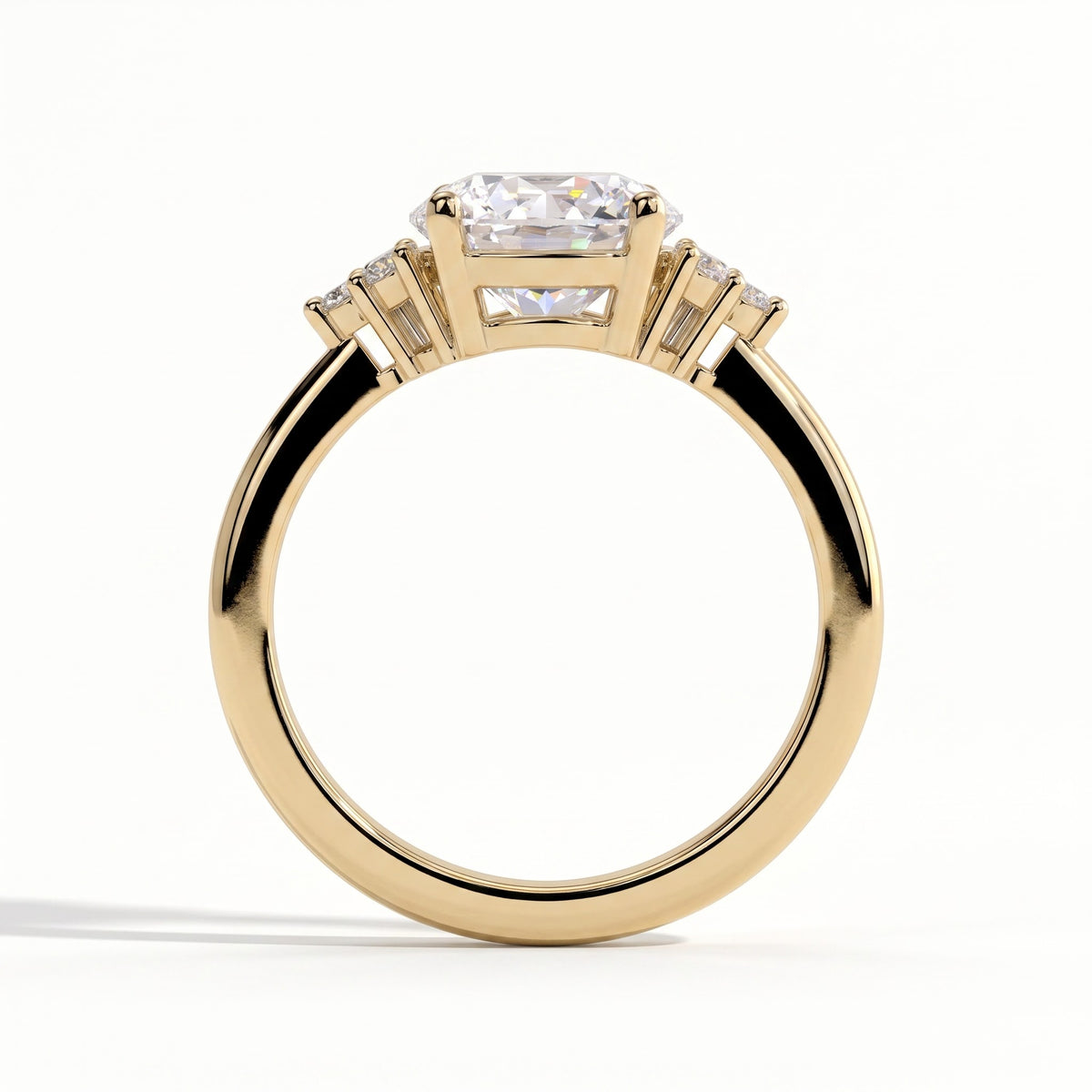 Round lab-grown diamond halo engagement ring in 14K (585) yellow gold, side profile