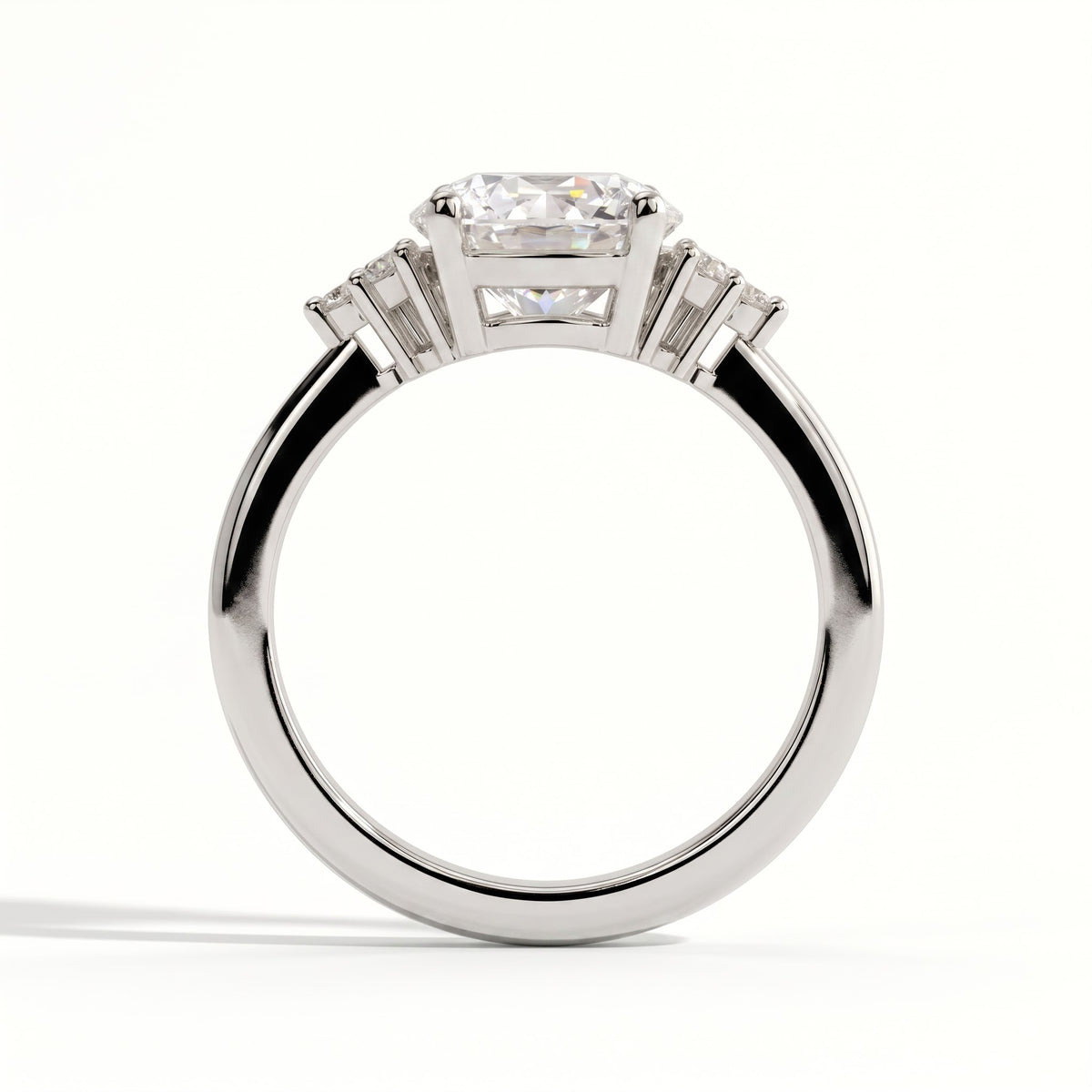 Round lab-grown diamond halo engagement ring in 14K (585) white gold, side profile