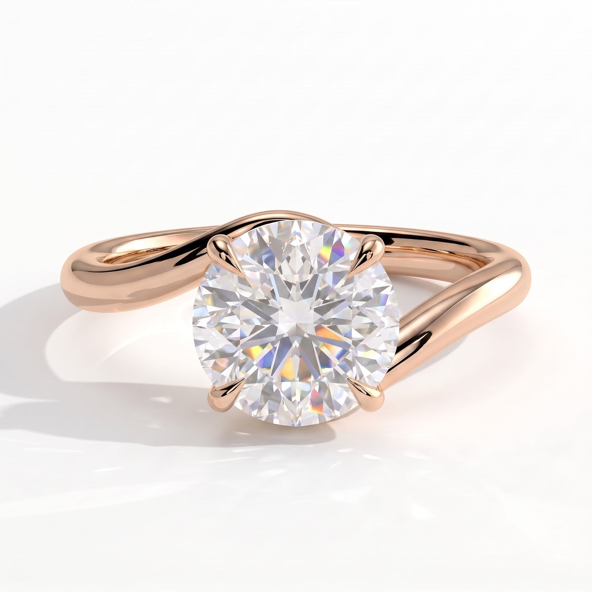 Round lab-grown diamond solitaire engagement ring in 14K (585) rose gold, front view
