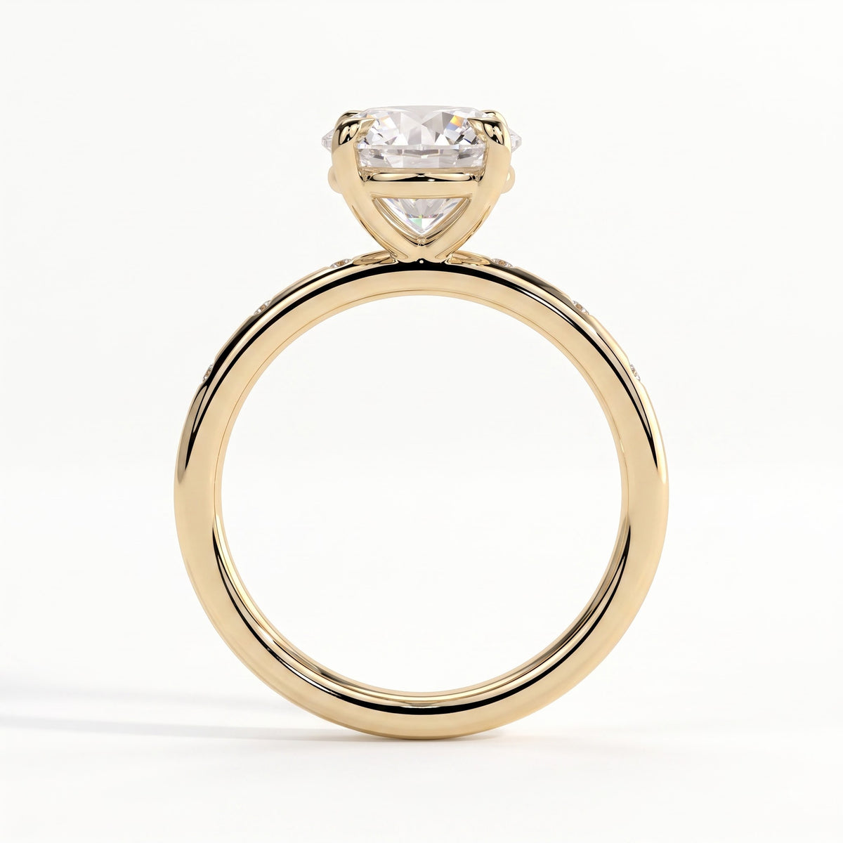 Round lab-grown diamond halo engagement ring in 14K (585) yellow gold, side profile
