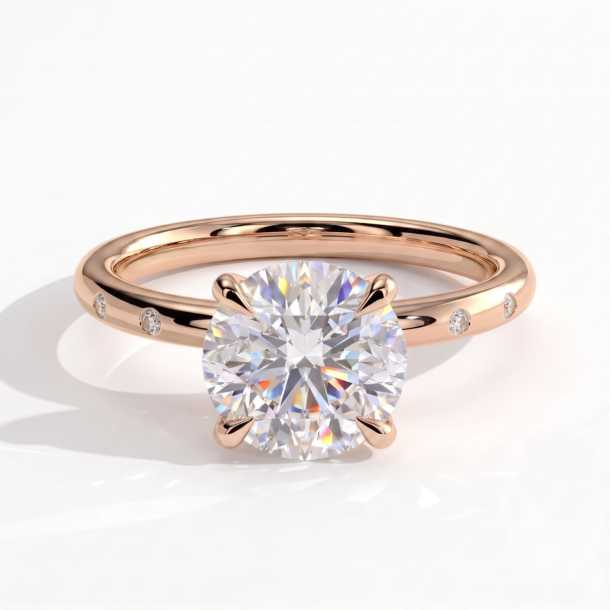 Round lab-grown diamond halo engagement ring in 14K (585) rose gold, front view