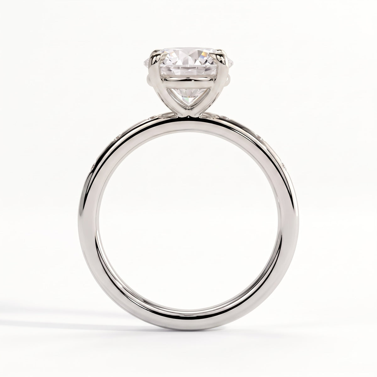 Round lab-grown diamond halo engagement ring in 950 platinum, side profile
