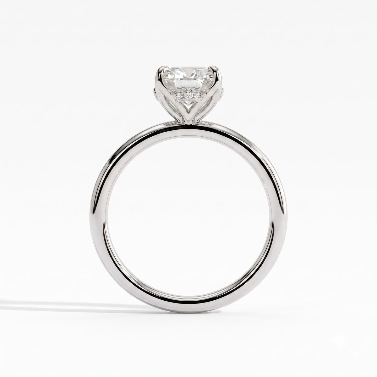 Oval lab-grown diamond solitaire engagement ring in 14K (585) white gold, side profile