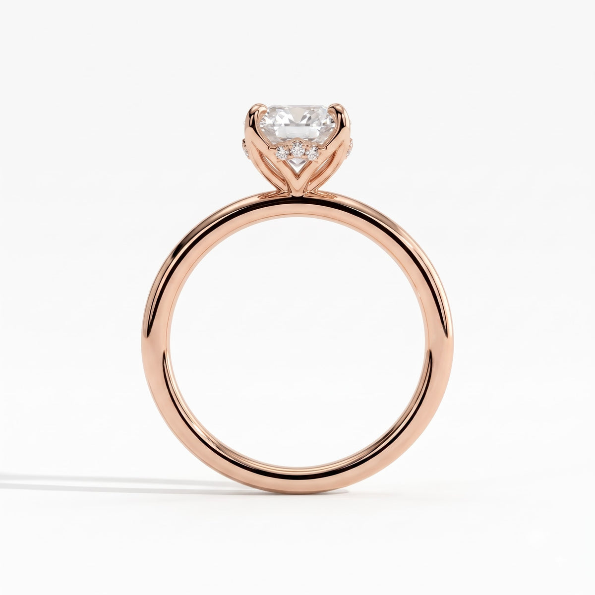 Oval lab-grown diamond solitaire engagement ring in 18K (750) rose gold, side profile