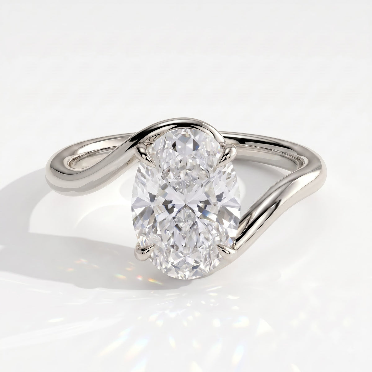 Oval lab-grown diamond solitaire engagement ring in 18K (750) white gold, front view