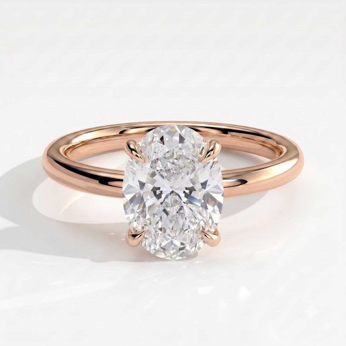 Oval lab-grown diamond solitaire engagement ring in 14K (585) rose gold, front view