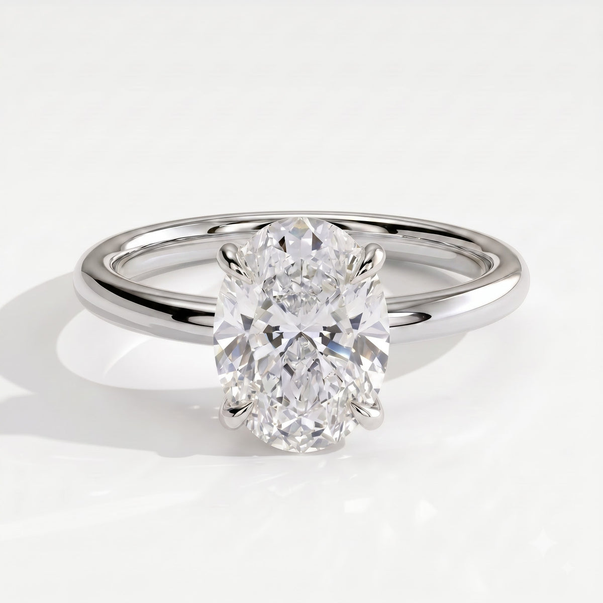Oval lab-grown diamond solitaire engagement ring in 14K (585) white gold, front view