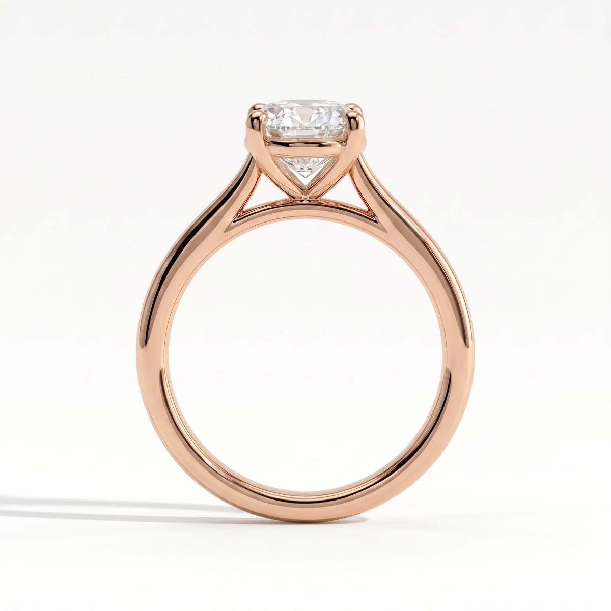 Oval lab-grown diamond solitaire engagement ring in 14K (585) rose gold, side profile