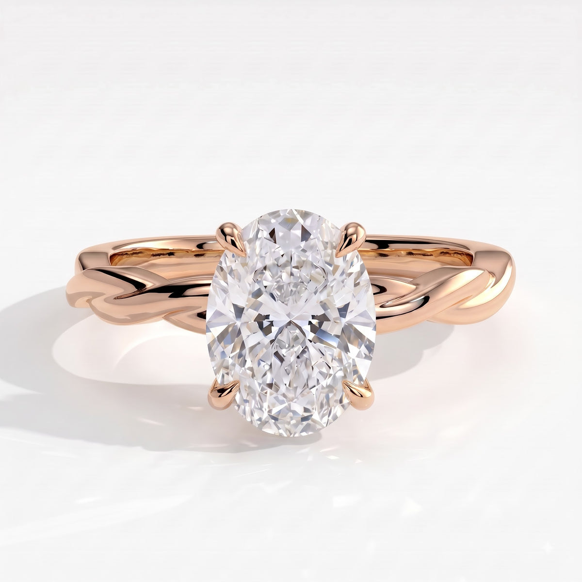Oval lab-grown diamond solitaire engagement ring in 14K (585) rose gold, front view
