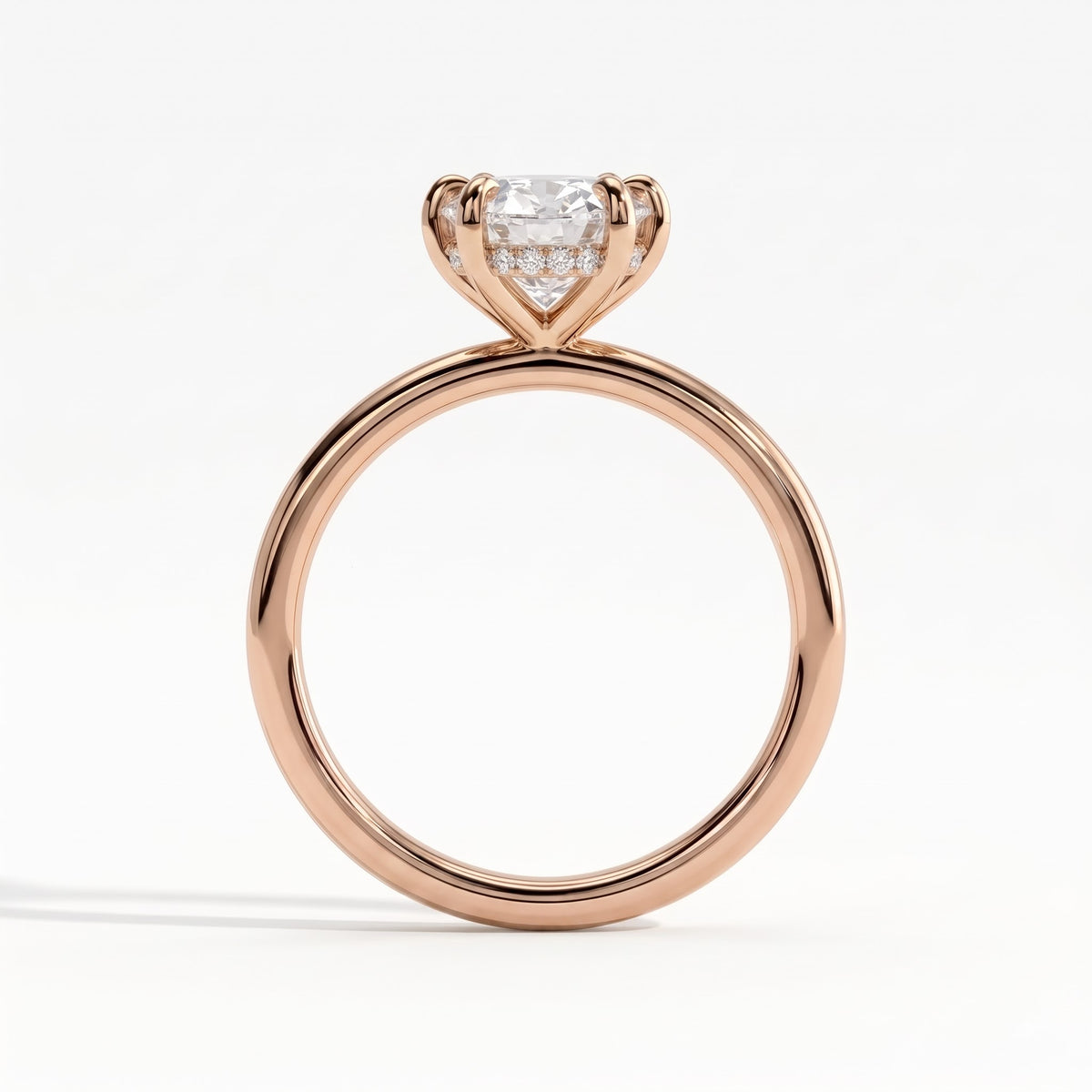 Oval lab-grown diamond solitaire engagement ring in 14K (585) rose gold, side profile