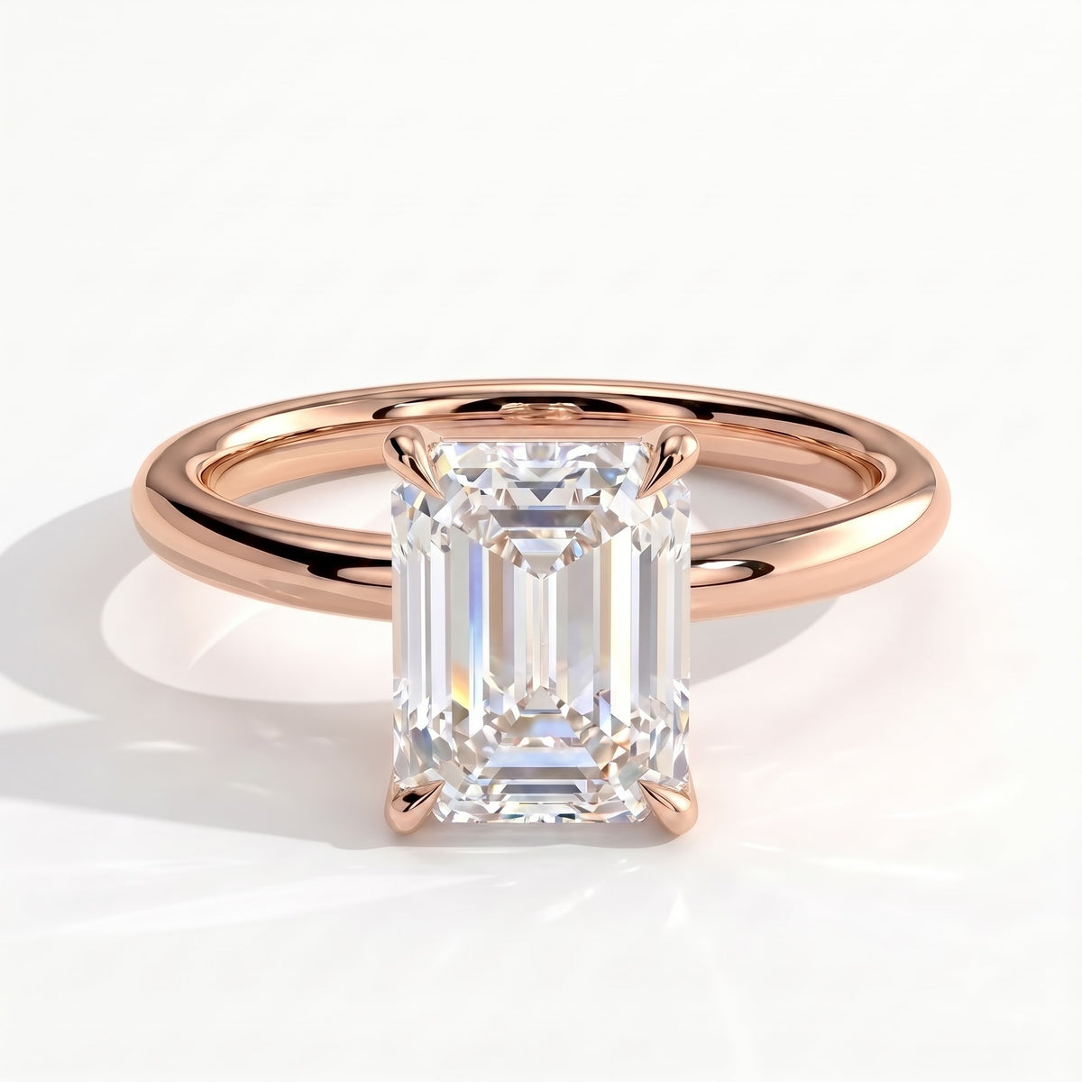 Radiant lab-grown diamond halo engagement ring in 14K (585) rose gold, front view