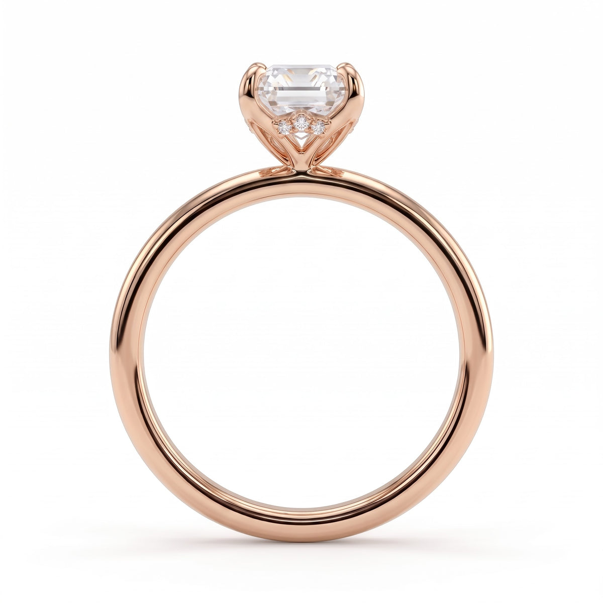 Emerald lab-grown diamond solitaire engagement ring in 14K (585) rose gold, side profile