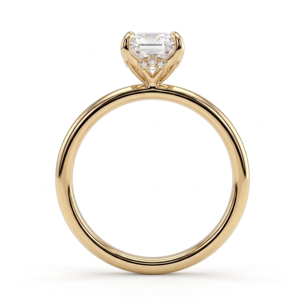 Emerald lab-grown diamond solitaire engagement ring in 18K (750) yellow gold, side profile