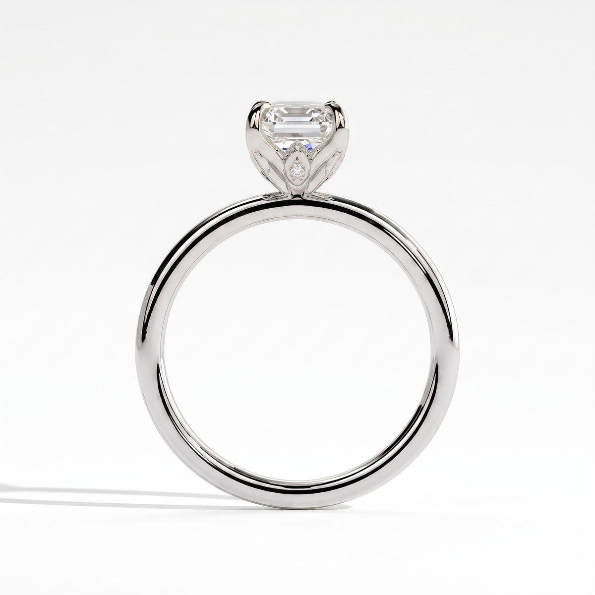 Emerald lab-grown diamond solitaire engagement ring in 950 platinum, side profile