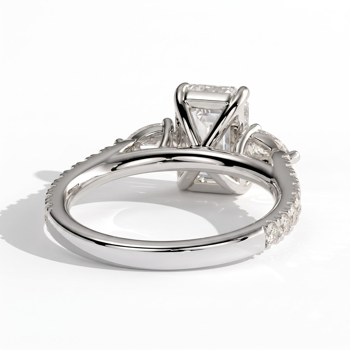 Ariadne Radiant Three Stone Ring 585 White Gold back view