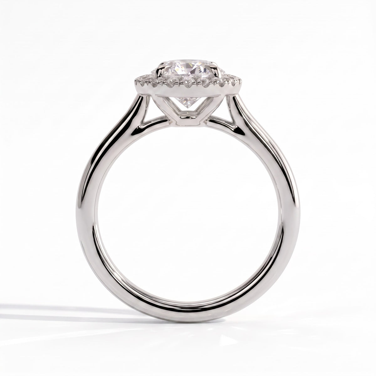 Pear lab-grown diamond halo engagement ring in 14K (585) white gold, side profile