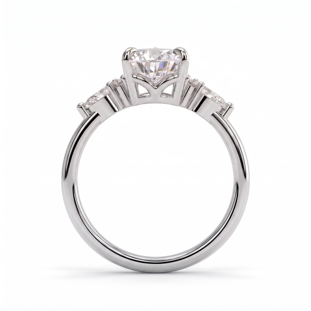 Pear lab-grown diamond halo engagement ring in 18K (750) white gold, side profile