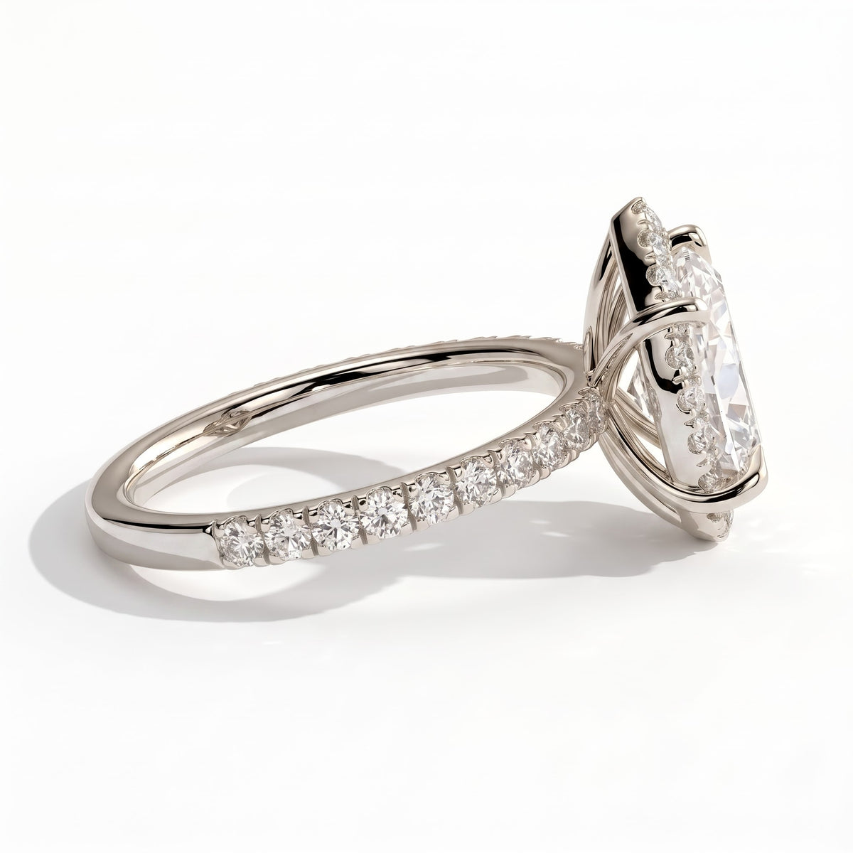 Pear lab-grown diamond halo engagement ring in 14K (585) white gold, detail view