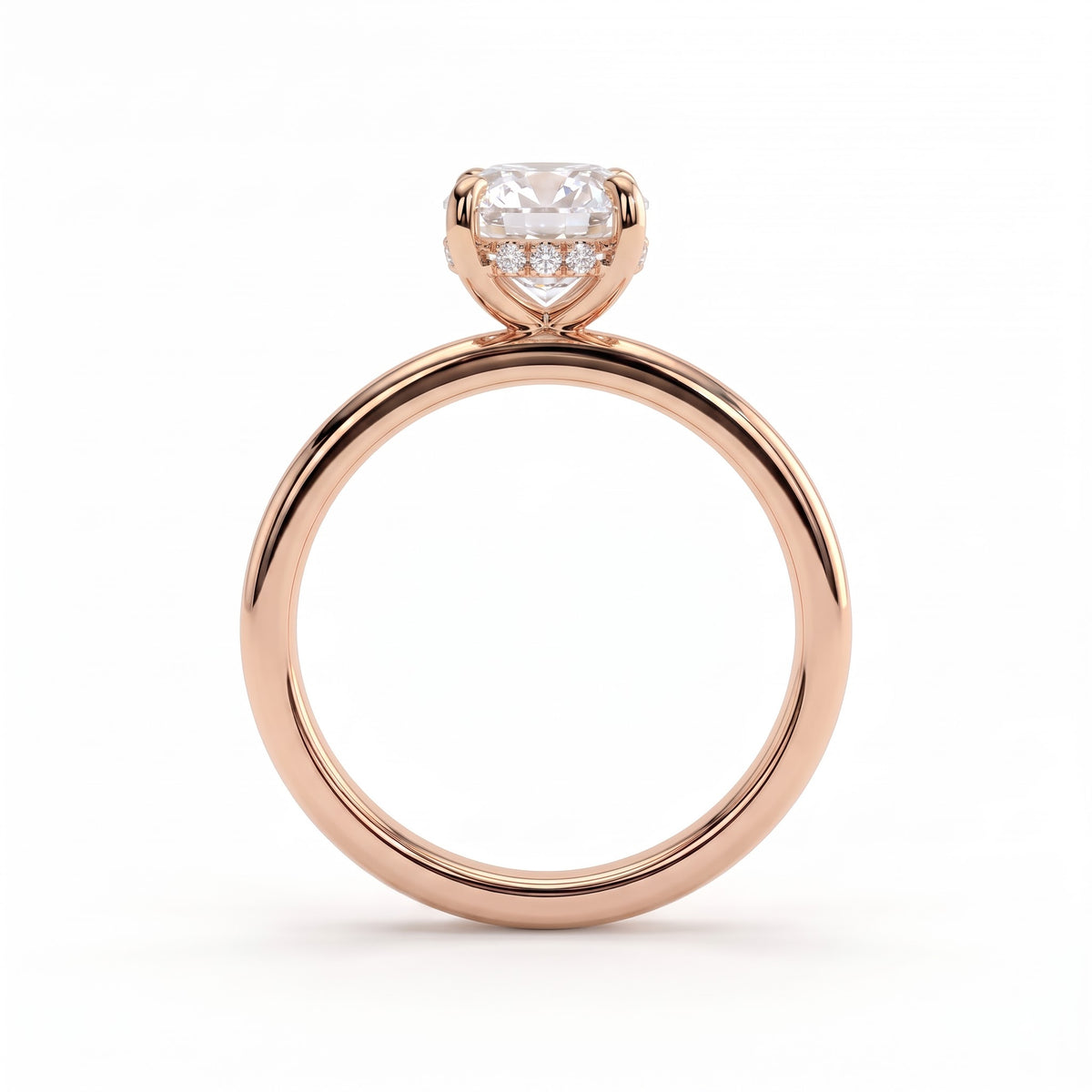 Elongated Cushion lab-grown diamond solitaire engagement ring in 18K (750) rose gold, side profile