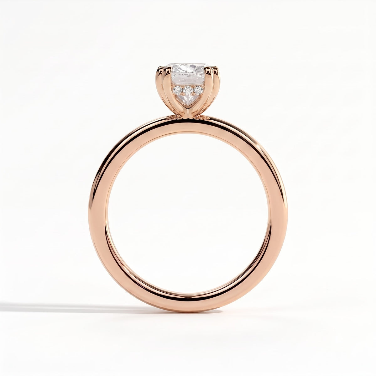 Elongated Cushion lab-grown diamond solitaire engagement ring in 18K (750) rose gold, side profile